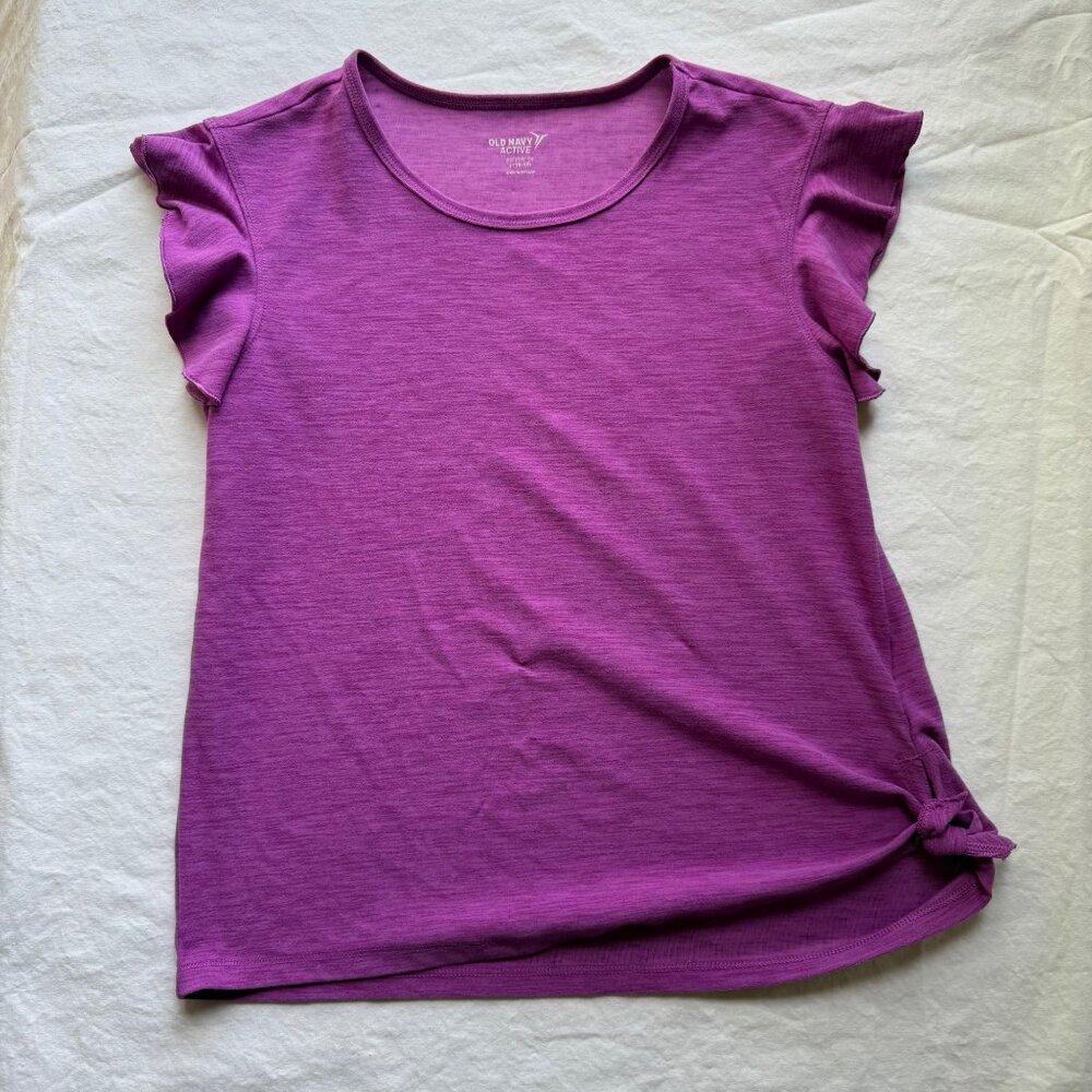 Old Navy Active Girls Purple Flutter-Sleeve Knot-Hem Top L 10-12 Lightweight - Picture 2 of 6